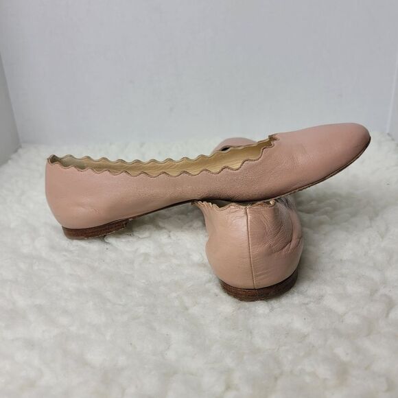 Chloe Lauren Nappa Leather Scalloped Trim Slip-on Ballet Flats - Picture 7 of 10